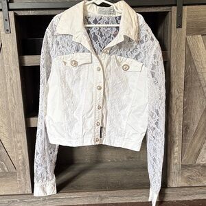 Women’s White Lace-Panel Button-Down Jacket